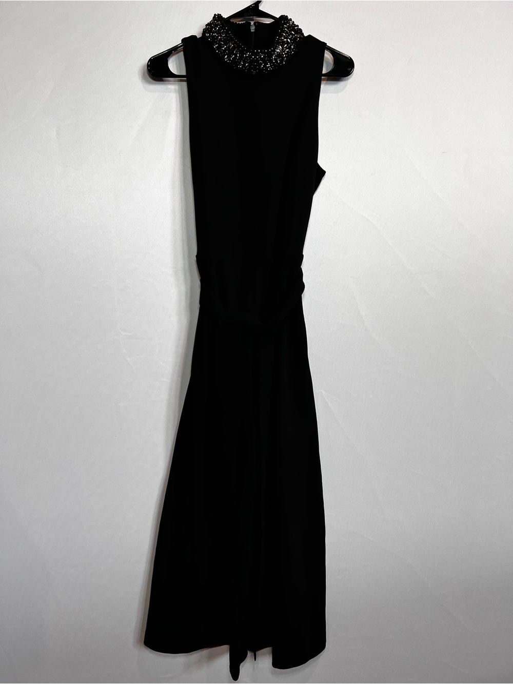 Badgley Mischka Black Beaded Halter Jumpsuit with Waist Sash (NEW) - Picture 2 of 16